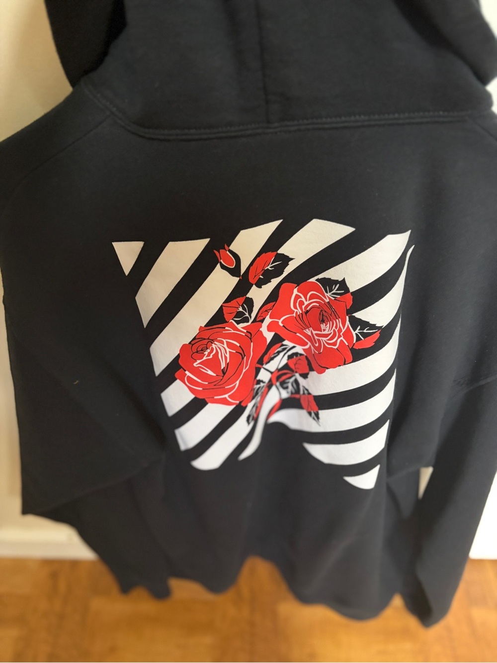 Women’s Black Hoodie with Red Rose Graphic